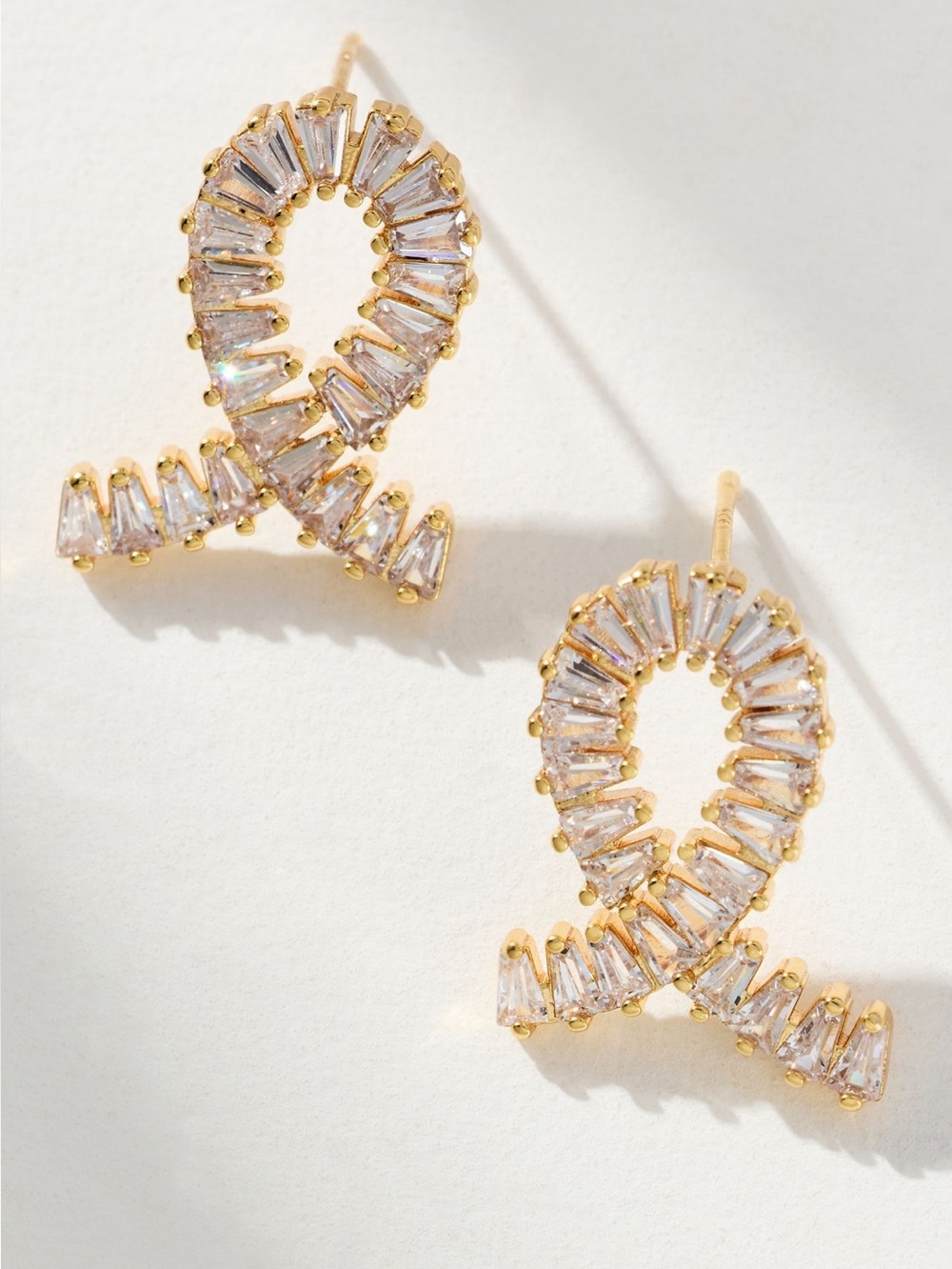 Anthropologie 14KT Gold Plated Marquise Earrings Post Loop Twist New Clear Stone